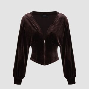 Velvet V-Neck Solid Corset Hoodie